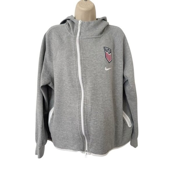 Nike USA Tech Fleece Windrunner Asym Full Zip Hoodie Woman's Sz XL Heather Grey - Picture 2 of 13